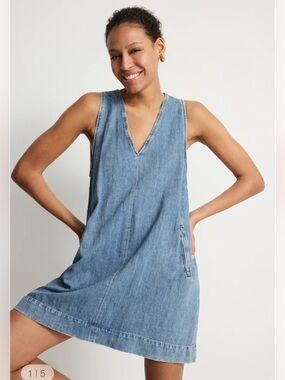 7 Seven For All Mankind v neck linen bland denim dress XS